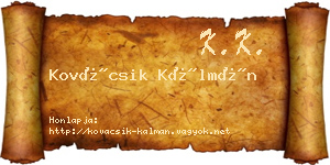 Kovácsik Kálmán névjegykártya